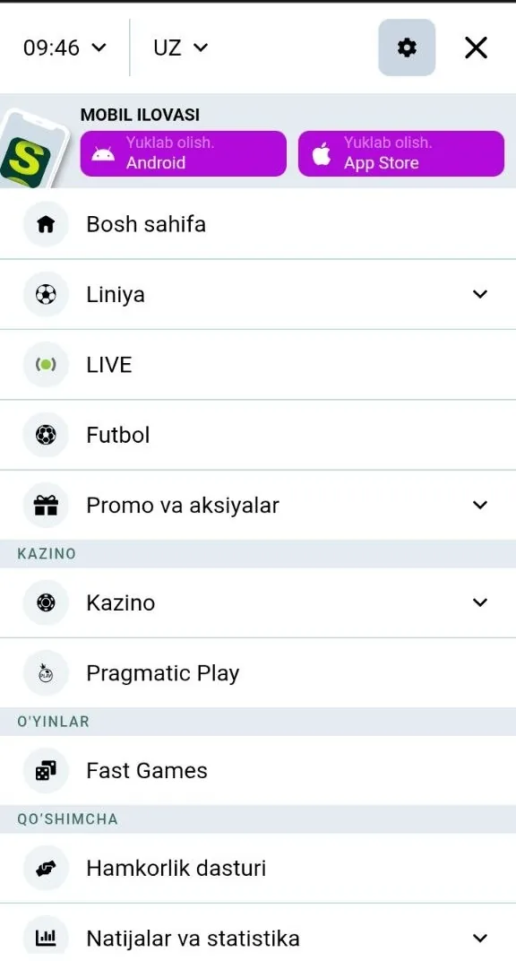 SpinBetter apk — mobil mijozni yuklab olish sahifasi