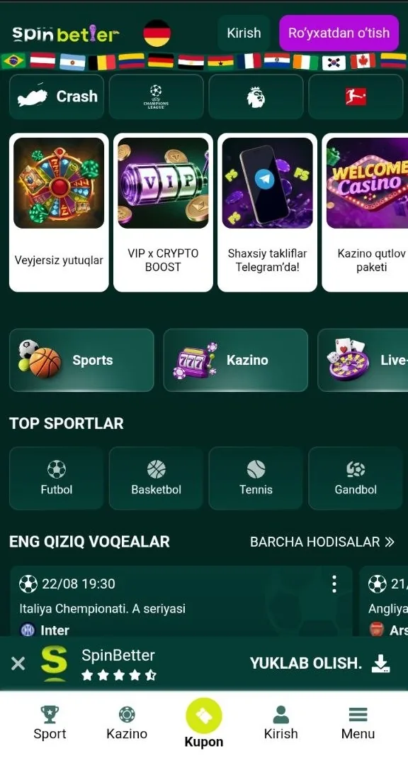 SpinBetter UZ — kazinomizning oʻzbek tilidagi asosiy vitrinasi