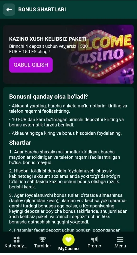 SpinBetter bonuslari — kazinomizning toʻrt depozitlik xush kelibsiz paketi
